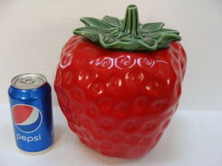 Vintage Red Strawberry Cookie Jar Or Cracker Barrel & Lid Made In Usa 203