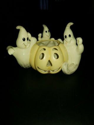 Lenox Halloween Ghosts And Pumpkin Votive Candle Holder 6 3/4 " Long