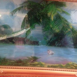 Vintage Tiki Bar Palm Tree Island Paradise Lamp Light Framed In Gold 5