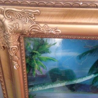 Vintage Tiki Bar Palm Tree Island Paradise Lamp Light Framed In Gold 6