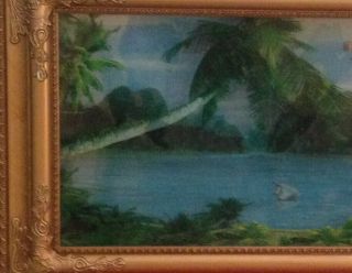 Vintage Tiki Bar Palm Tree Island Paradise Lamp Light Framed In Gold 8