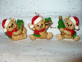 Vtg Christmas Set Of 3 Porcelain Santa Bears Tree Ornaments George Good?