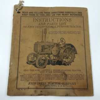 John Deere Instructions & Parts List For General Purpose Tractor Dir No.  26 1 - 31
