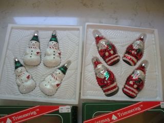 8 Vintage Glass Hand Decorated Christmas Ornaments 4 Santa 4 Snowmen Bradford