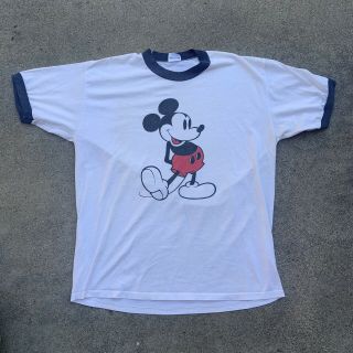 Vtg 80s 90s Mickey Mouse Disney Ringer Tee Shirt Not Single Stitch Xl 50/50 L