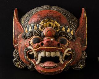 Indonesian Vintage Wooden Mask Red Garuda Bird Hindu Buddhist And Jain Mythology