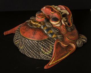 Indonesian Vintage Wooden Mask Red Garuda Bird Hindu Buddhist and Jain mythology 2