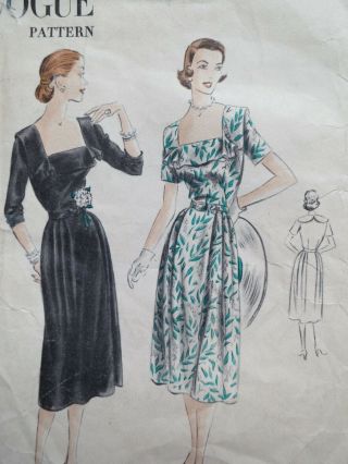 Vogue 7396 Vintage 1951 Sewing Dress Pattern Size 18 Bust 36 50s 1950s Complete