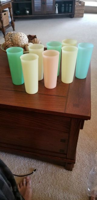 8 Vintage Pastel Tupperware 107 Tumblers 16 Oz Stackable Cups Made In Usa