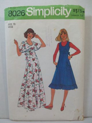 Simplicity Pattern 8026 Misses Size 12 Dress Jumper 2 Lengths Ruffles Cut 1977
