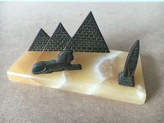 Vtg Brass Egypt Sphinx Pyramids Obelisk Souvenir Onyx Base Mid Century Decor