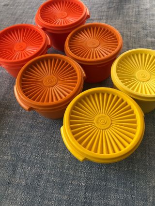 Tupperware Vintage 6 Small Bowls Lids Harvest Colors Orange Gold Brown Yellow