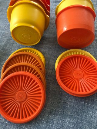 Tupperware Vintage 6 Small Bowls Lids Harvest colors orange Gold Brown yellow 3