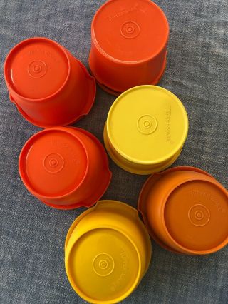 Tupperware Vintage 6 Small Bowls Lids Harvest colors orange Gold Brown yellow 5