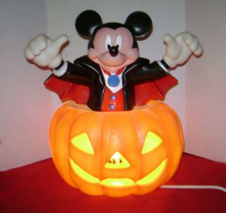 Disney Mickey Mouse Dressed As Dracula Coming Out Of A Halloween Pumpkin