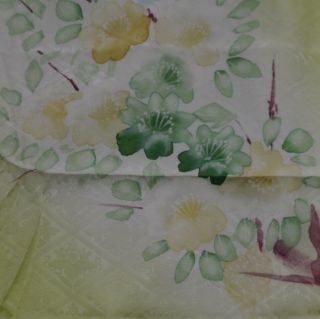 Japanese Vintage Kimono Silk Fabric Hand Painted Cherry Blossom