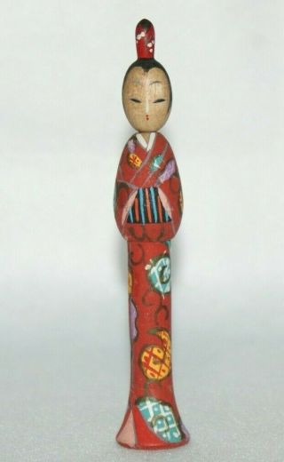 Heian Era Gorgeous Kimono Japanese Kokeshi Wooden Doll 4.  5 Inches