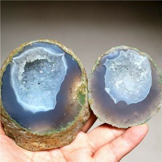 1 Pair Brazil Natural Agate Geode Quartz Crystal Cornucopia
