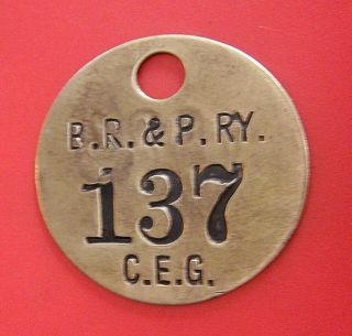 Antique Railroad Tool Check Brass Tag: Buffalo,  Rochester And Pittsburgh Railway