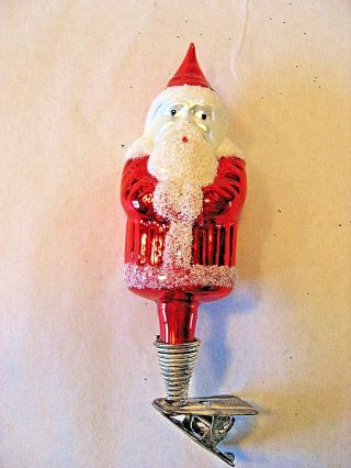 Vintage Santa Claus Clip - On Glass Christmas Ornament - 3.  5 " T X 1.  25 " W
