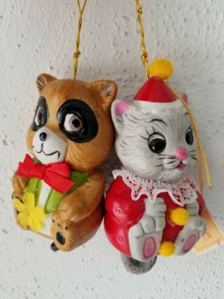 Giftco Tattle Tails Handcrafted Christmas Bisque Porcelain Cat Dog Bell Ornament