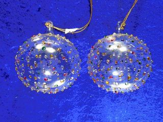 2 Blown Glass Unsilvered With Multi Color Bumps Balls 2 3/4 "