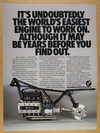 1985 Bmw K - Series Motorcycle Compact Drive System Engine Photo Vintage Print Ad