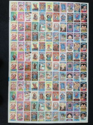 1986 Garbage Pail Kids Rare Variation Sheet Of The Non Die Cut Series 5