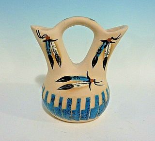 Estate Native American Navajo Signed Marilyn Wiley Blue Wedding Vase
