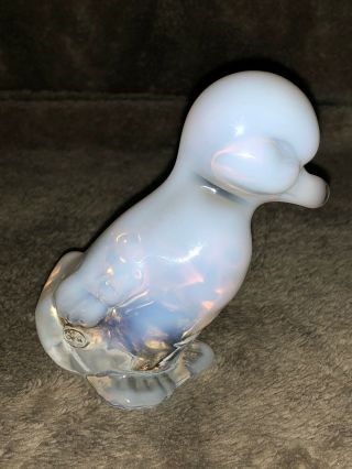Fenton Art Glass White Opalescent Duck Figurine