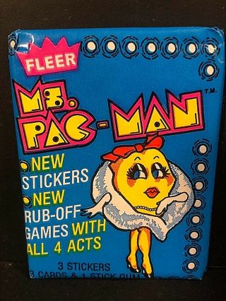 Ms.  Pac - Man 1981 Fleer Wax Pack Factory Video Game Legendary Vintage