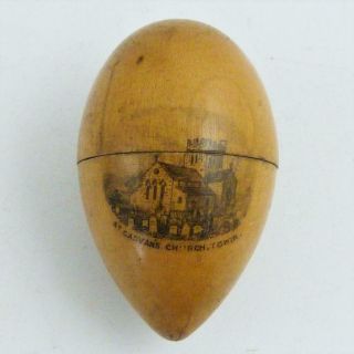 Vintage Wooden Mauchline Egg Thimble Box,  St Cadvan 