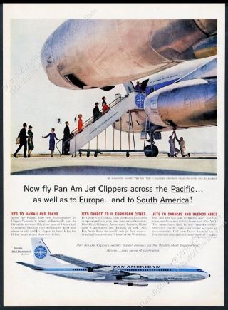 1959 Pan Am Airlines 707 Plane Photo And Art Vintage Print Ad