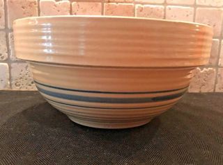 Antique Yellow Ware Mixing Bowl Blue Rim 8 Inches