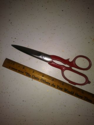 Vintage - Clauss 8 Inch Long Scissors/shears Red Cast Steel Handles Ks8 - Very Sharp