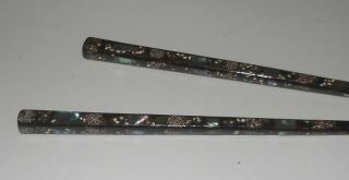 Set Pair Vintage Black Lacquered Chopsticks with Mother of Pearl Shell Inlay 2