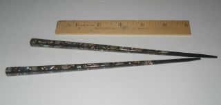 Set Pair Vintage Black Lacquered Chopsticks with Mother of Pearl Shell Inlay 3