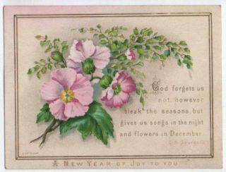 Victorian Year Card.  Flowers &.  Religious Text By C.  H.  Spurgeon