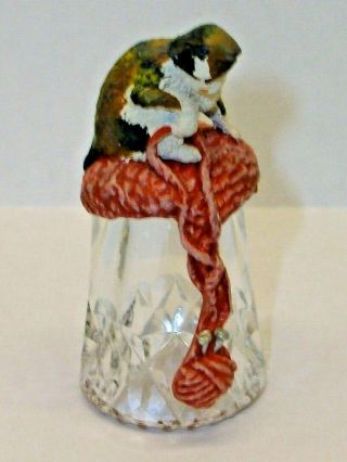 A Sterling Classic Crystal Thimble A Pewter - - Cat Playing With A Ball Of Wool - -