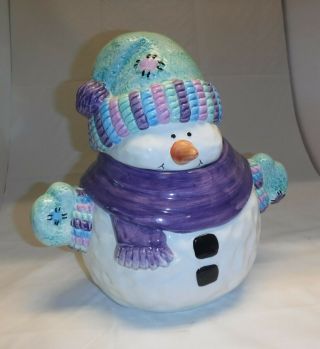 Snowman Cookie Jar In Pastel Colors