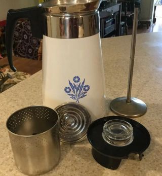 Vintage Corning Ware Coffee Pot 9 Cup Stove Top Perculator Cornflower