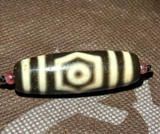 Energy Magic Tibetan Old Agate 3 Eye Wealth God Dzi Bead Pendant Amulet 40mm