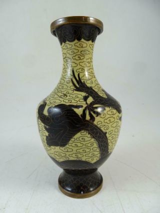 Antique Bronze Chinese China Cloisonne Black Dragon Table Vase 5.  25 " Tall Vtg