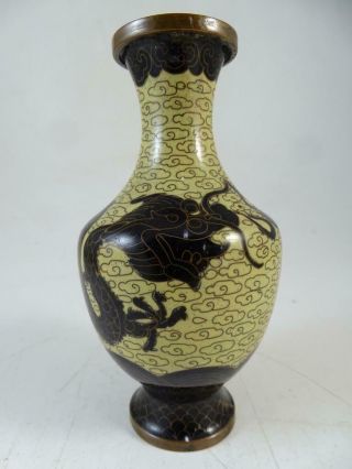 Antique Bronze Chinese China Cloisonne Black Dragon Table Vase 5.  25 