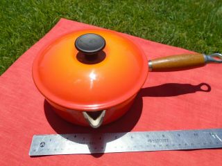 Vintage Le Creuset Enameled Cast Iron Enamelware 7 " Sauce Pan,  Red Orange 18
