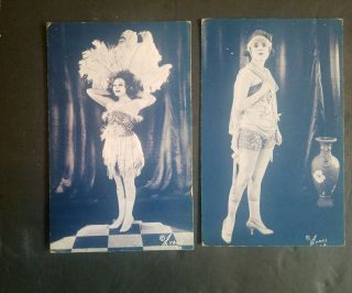 Early Exhibit Evans La 1920s Arcade Pinup Rare Blue/black 2card Lot8