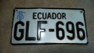 Rare Hard To Find Ecuador Licence Plate Blue County Seal Black Letters