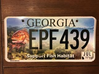 Georgia 2019 Support Fish Habitat License Plate Epf439 Collectible Tag