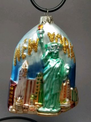 Vintage Blown Glass Patriotic Christmas Ornament Statue Of Liberty York Rare