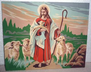 Two Vintage Paint By Number Christ & Lamb,  Christ & Sheep 10” X 8”